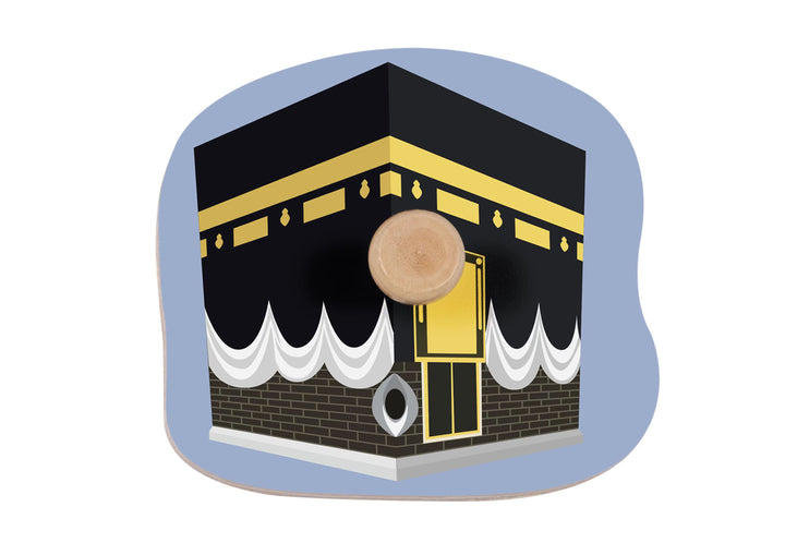 Close-up of the Hajj puzzle piece showing the Kaaba illustration — Lil Crescent Five Pillars of Islam wooden Islamic toy for Muslim children
